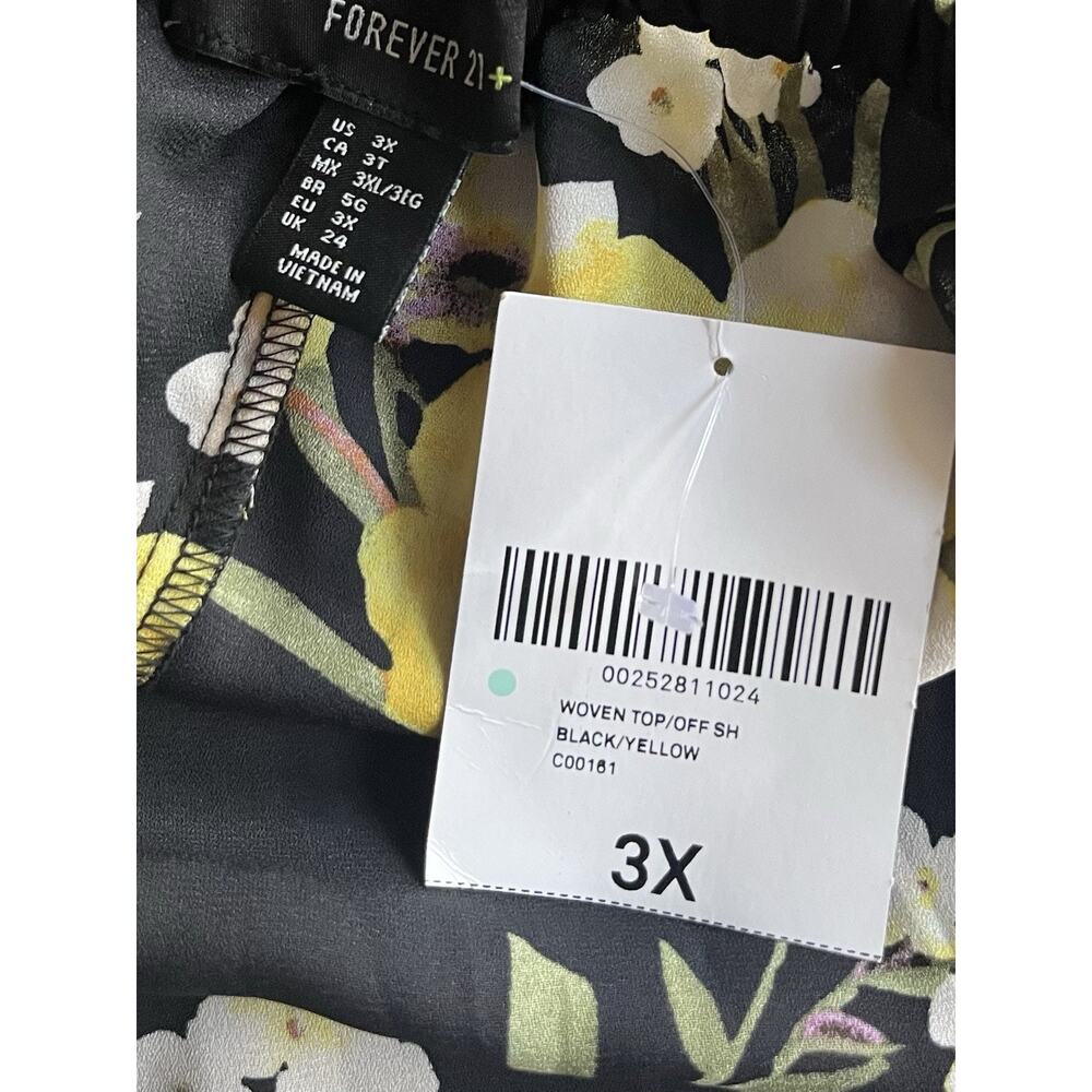 NWT Forever 21+ Off The Shoulder Boho Black Yellow Cottagecore Floral Blouse 3X - Picture 5 of 6